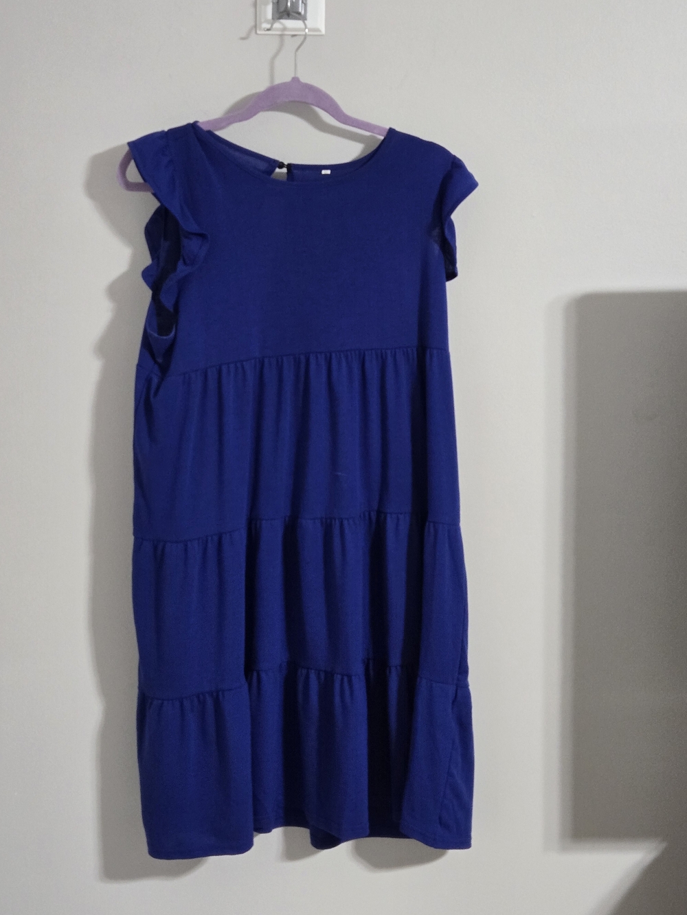 Women’s Royal Blue Tiered Midi Dress with Ruffle Sleeves